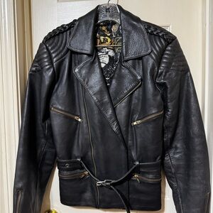 Ectes Black Leather Biker Jacket